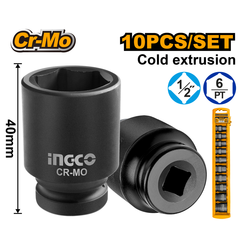 SOCKET DE IMPACTO 1/2" 40MM 10 PCS
