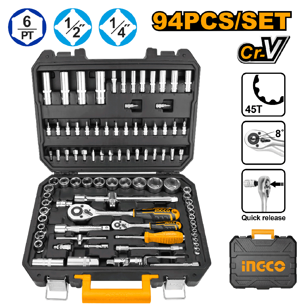 JUEGO DE SOCKET 1/4 Y 1/2 94 PCS