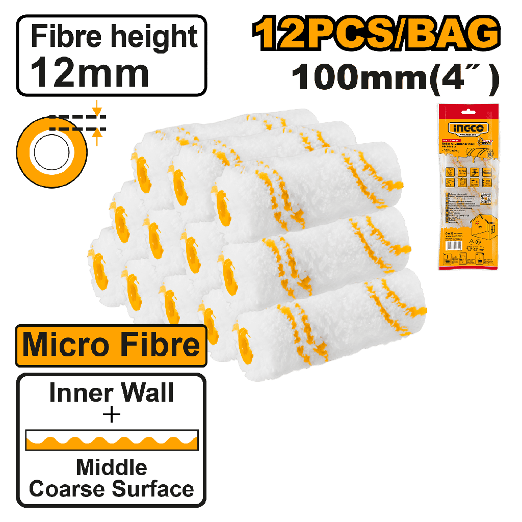 MOTA MICROFIBRA 4" X 12MM INTERIOR  SET 12 PCS