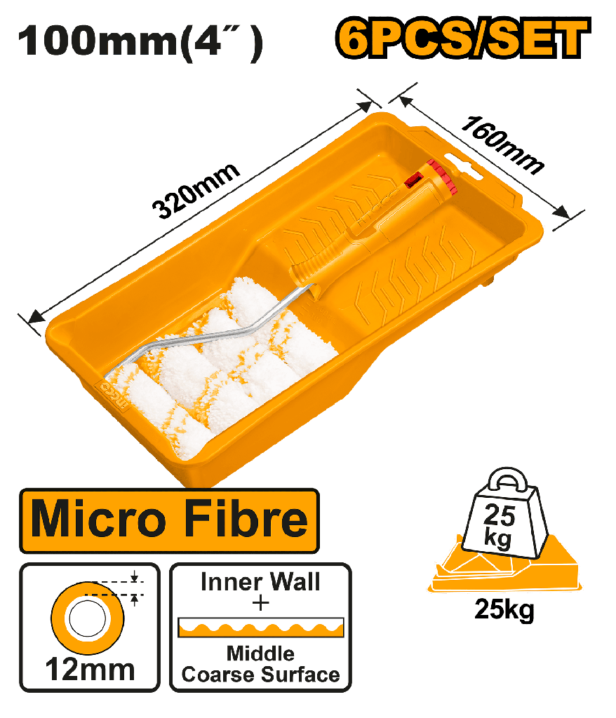 RODILLO MICROFIBRA 4" SET 6 PCS