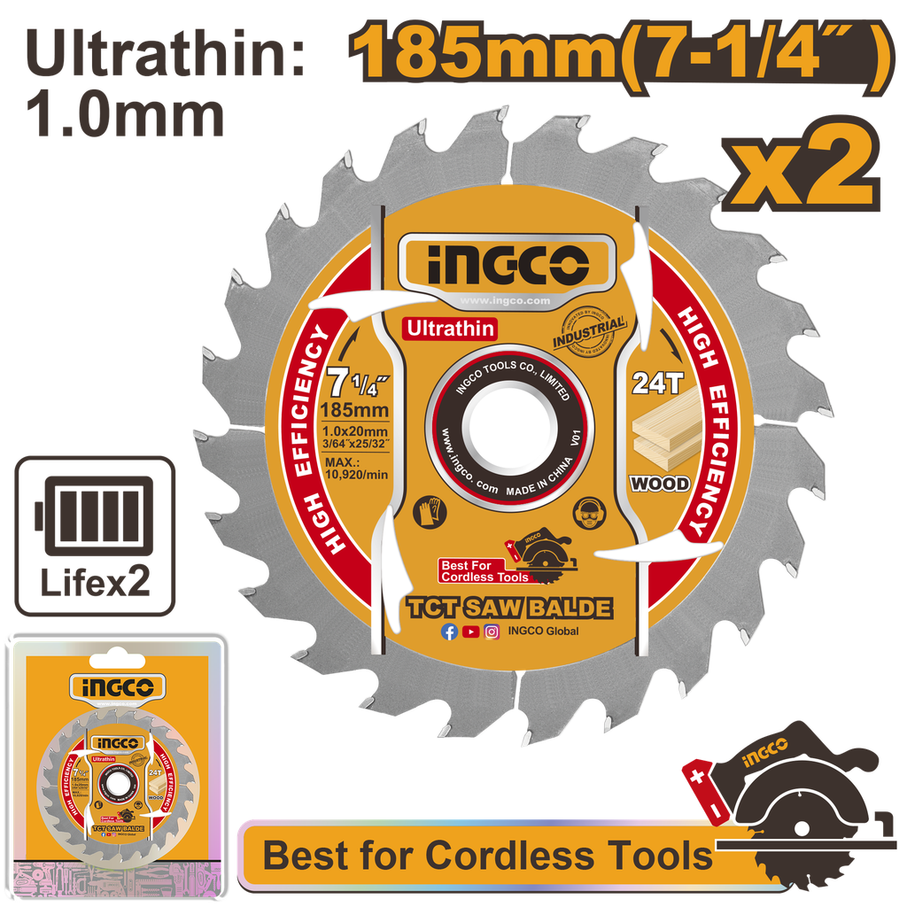 DISCO DE SIERRA 7-1/4" 24T ULTRADELGADO SET 2 PCS