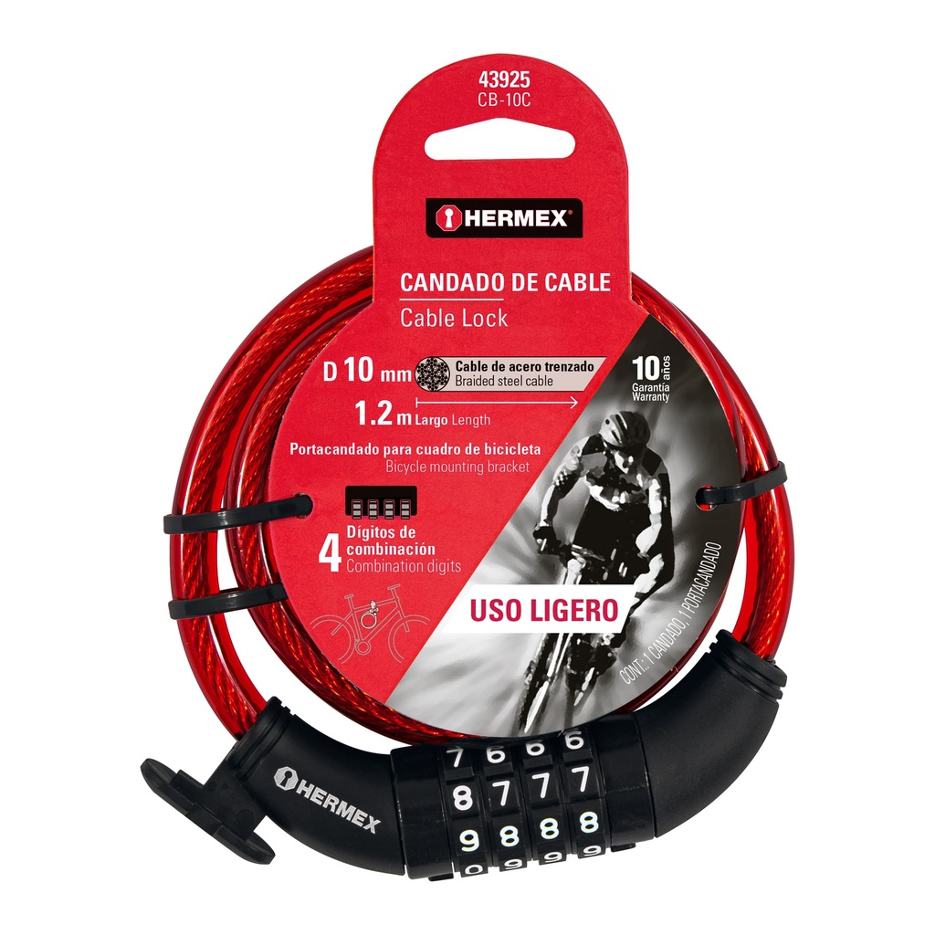 CANDADO DE CABLE 10MM COMBINACION HERMEX