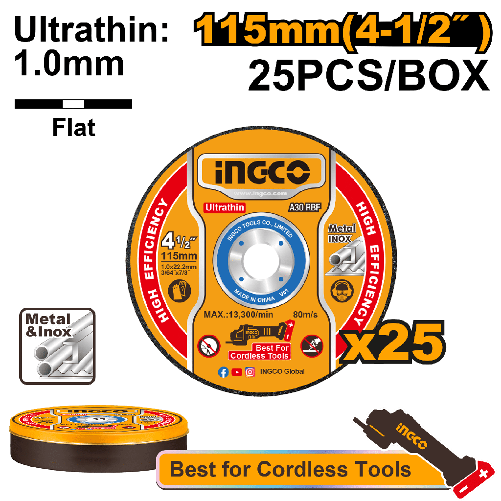 [AGOTADO] DISCO DE CORTE DE METAL 4-1/2"X 3/64"X7/8" PLANO CAJA 25 UNI.