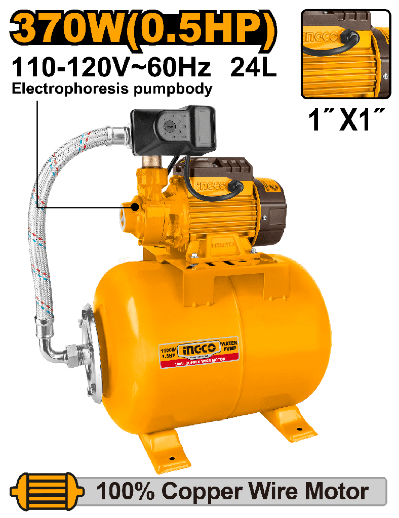 [AGOTADO] BOMBA AUTOMATICA  370W 0.5HP TANQUE 24L
