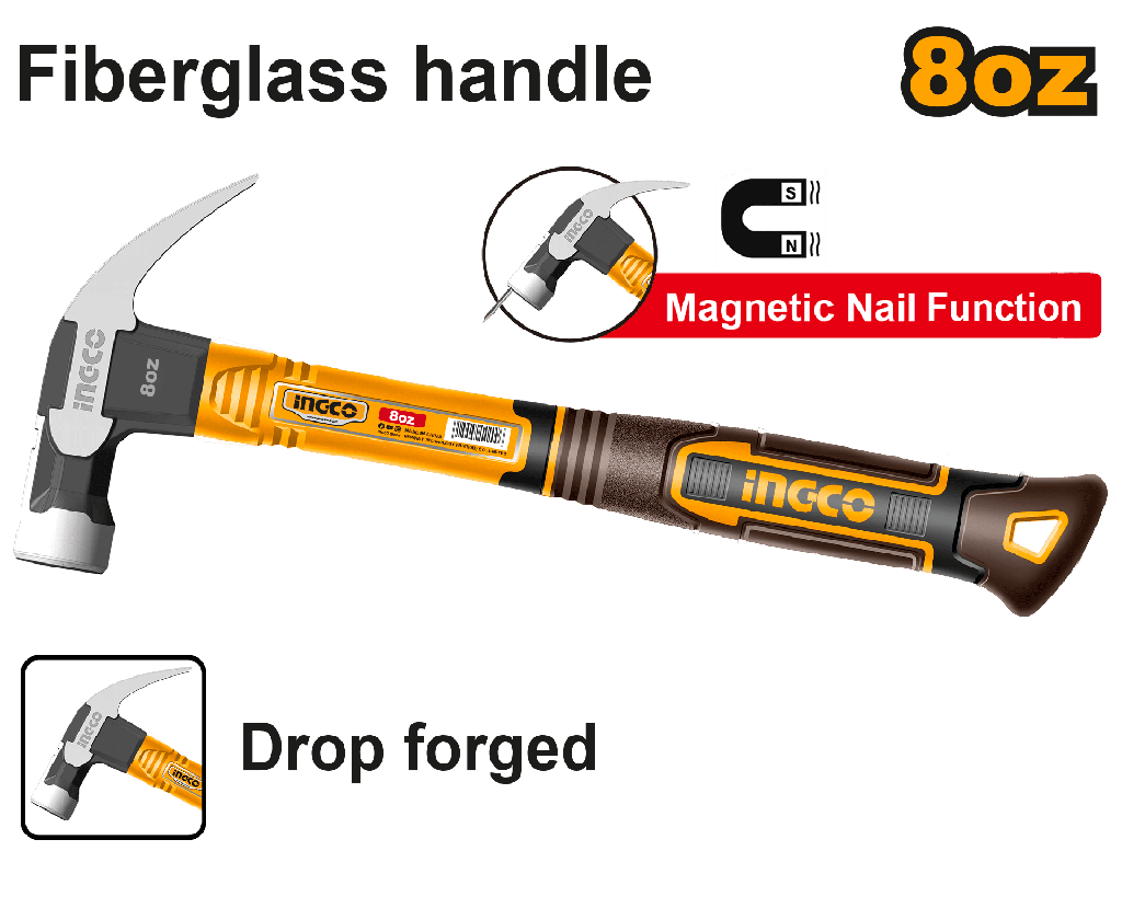 MARTILLO DE OREJA 8 OZ MAGNETICO MANGO DE FIBRA