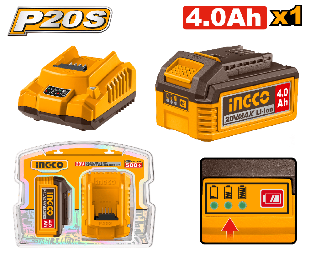 [AGOTADO] SET DE CARGADOR LITIO 20V CON BATERIA 4.0A