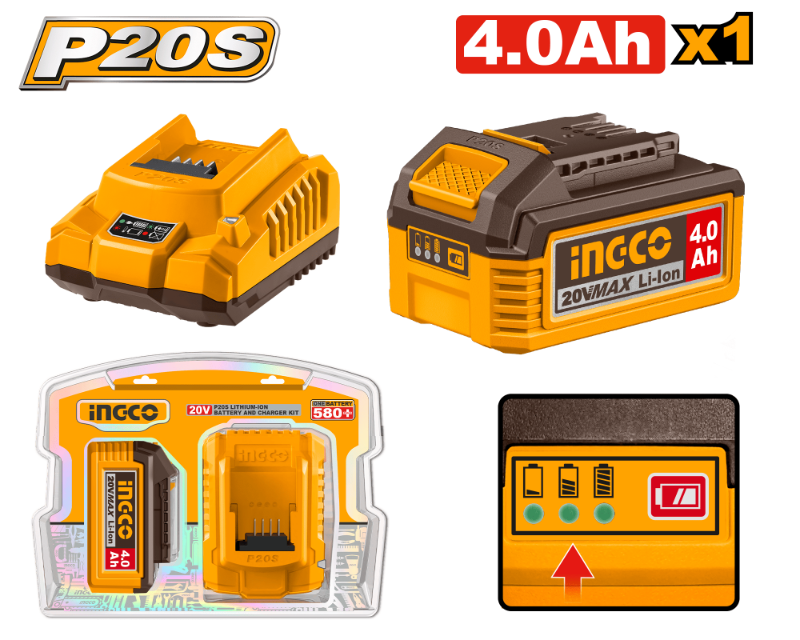 SET DE CARGADOR LITIO 20V CON BATERIA 4.0A