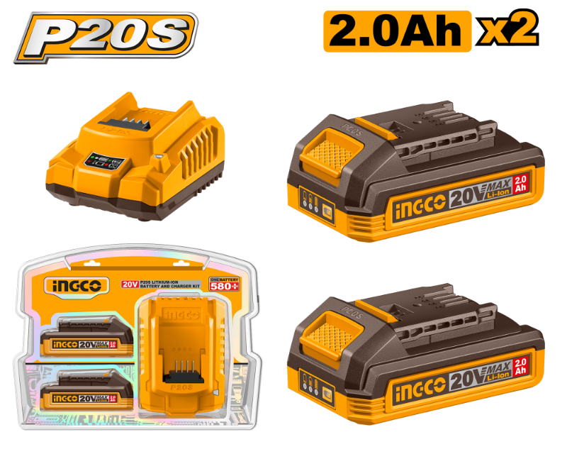 SET DE CARGADOR LITIO 20V CON 2 BATERIA 2.0A
