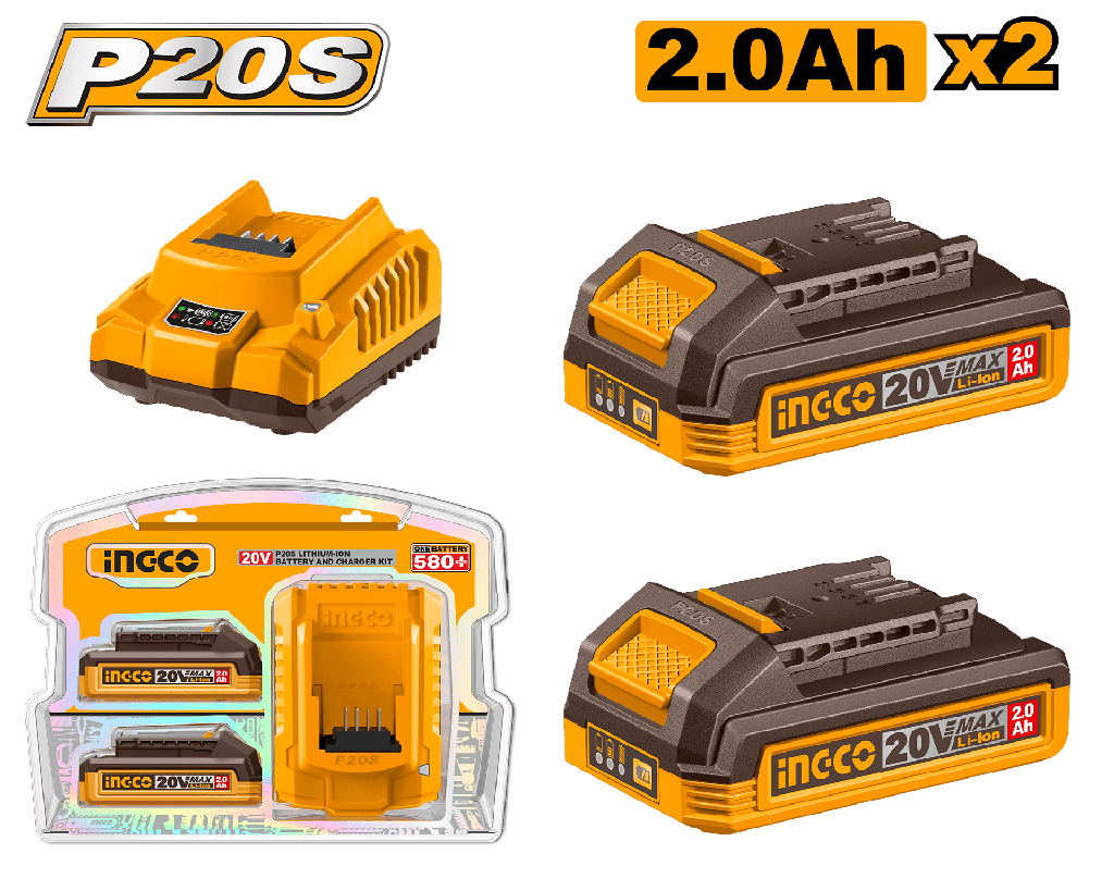 SET DE CARGADOR LITIO 20V CON 2 BATERIA 2.0A