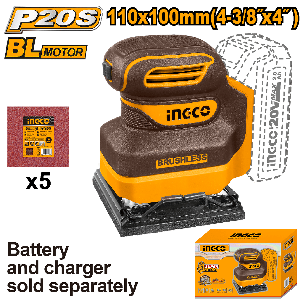 LIJADORA ORBITAL 20V 4-3/8" x 4"