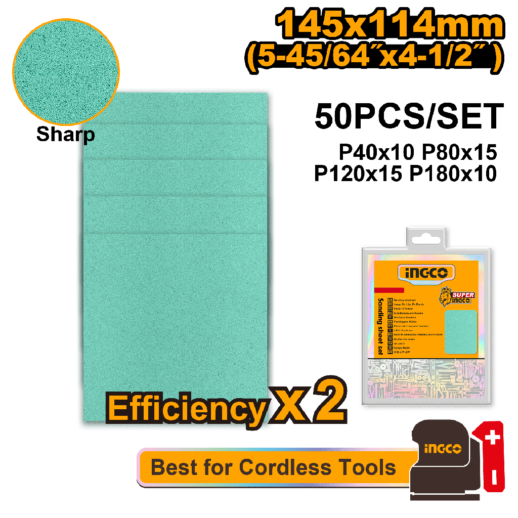 LIJAS SET X 50 145X114MM G 40 80 120 180 