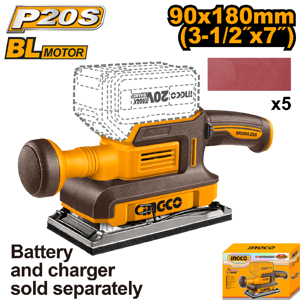 LIJADORA ORBITAL A BATERÍA BRUSHLESS MOTOR 20V