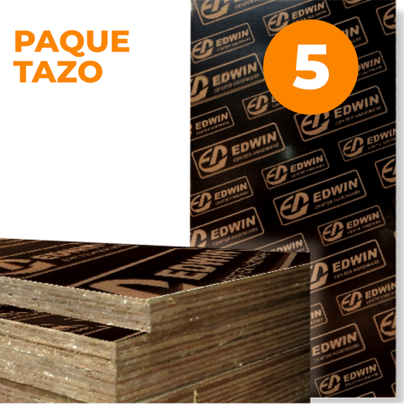 PAQUETAZO - LAMINA DE PLYWOOD FENOLICO 3/4 X 4 X 8 - 5 Unidades