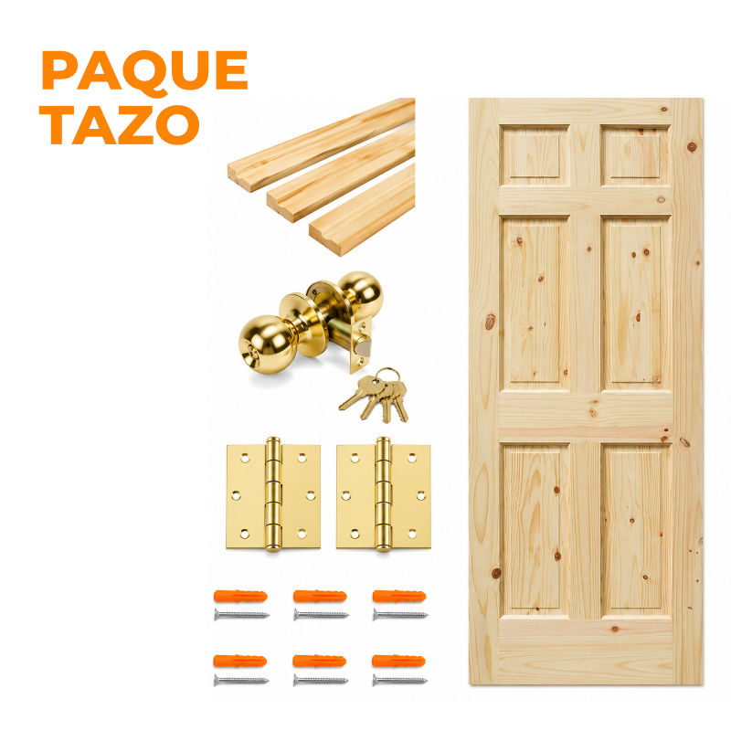 PAQUETAZO - PUERTA PINO COLONIAL 3X7 COMPLETA