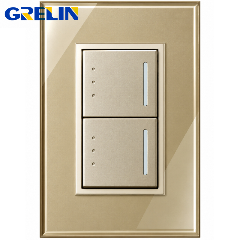 INTERRUPTOR DOBLE GLOSSY CHAMPAGNE REF.Q2-02/2 GRELIN