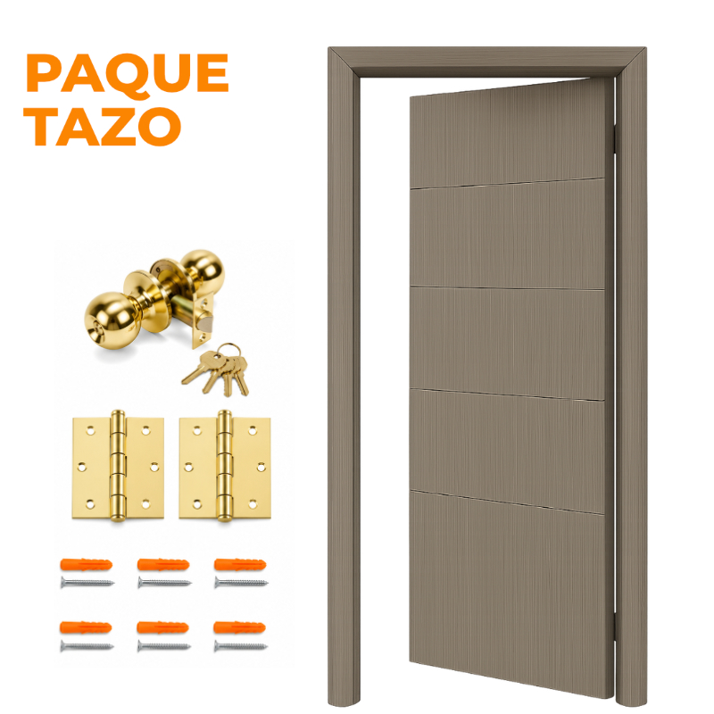 PAQUETAZO - PUERTA INTERIOR MDF NOGAL 4 LINE BLACK 3' X 7' COMPLETA