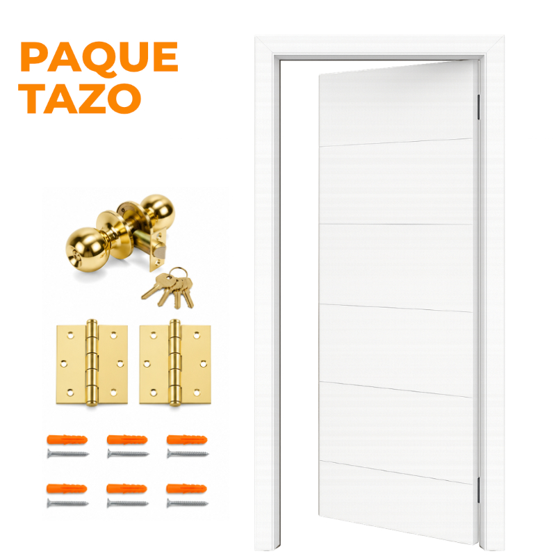 PAQUETAZO - PUERTA INTERIOR MDF WHITE 4 LINE 3' X 7' COMPLETA