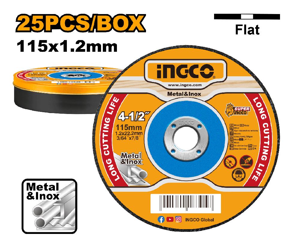 DISCO DE CORTE METAL ABRASIVO 4-1/2" X 3/64" X  7/8" (25PZS)