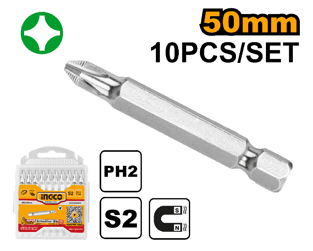 PUNTA DESTORNILLADOR PH2 50MM SET 10 PCS