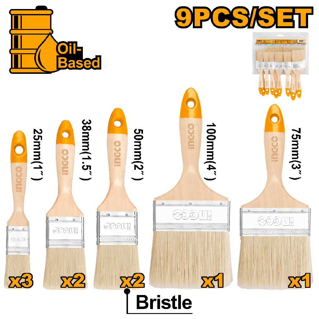 BROCHA MANGO DE MADERA SET 9 PCS