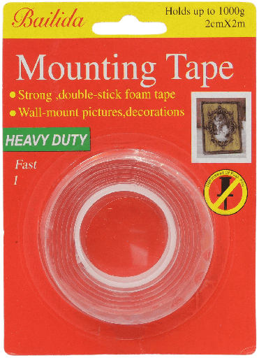 [25-0222] CINTA DOBLE CONTACTO MULTI USO  TRANSPARENTE 2cmX2m MOUNTING TAPE