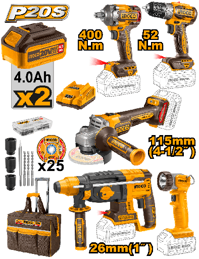 [UCKLI2058] [AGOTADO] COMBO INGCO 5 HERRAMIENTAS 20V