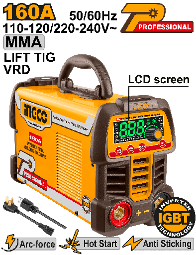 [ING-UMMA16069] MAQUINA DE SOLDAR INVERTER MMA/TIG LIFT 110V/220V 160A 