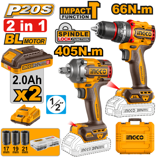 [UCKLI20286] COMBO TALADRO + LLAVE IMPACTO 20V