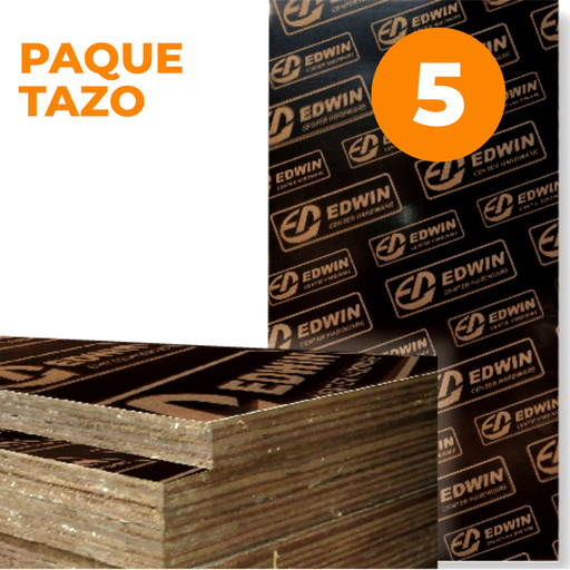 PAQUETAZO - LAMINA DE PLYWOOD FENOLICO 3/4 X 4 X 8 - 5 Unidades
