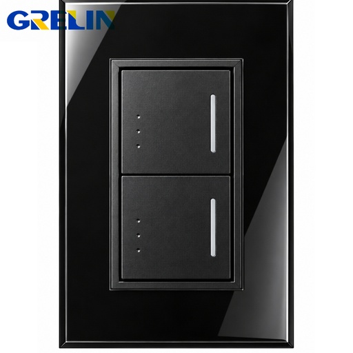 [12-2543] INTERRUPTOR DOBLE GLOSSY NEGRO REF.Q8-02/2 GRELIN