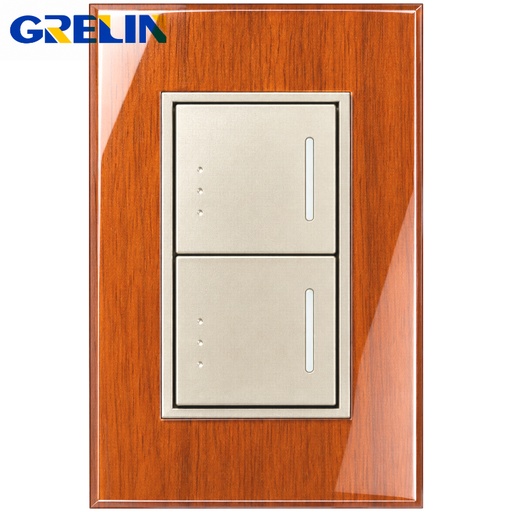 [12-2535] INTERRUPTOR DOBLE GLOSSY WOOD REF.Q3-02/2 GRELIN