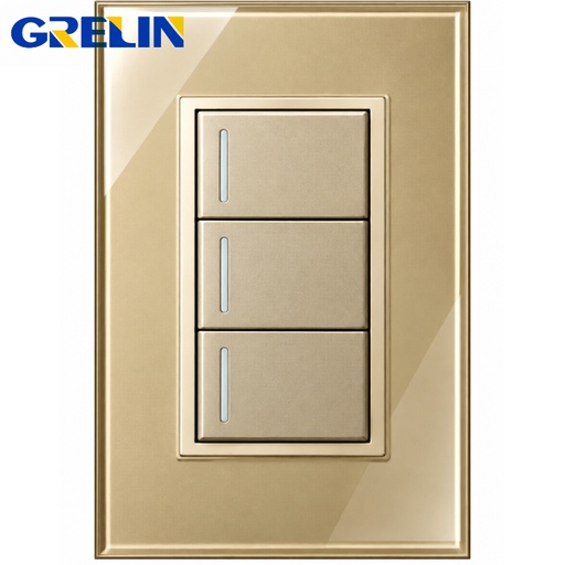 [12-2532] INTERRUPTOR TRIPLE GLOSSY CHAMPAGNE REF.Q2-03 GRELIN