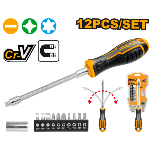 [AKSDFL1208] DESTORNILLADOR INTERCAMBIABLE FLEXIBLE 12 PCS