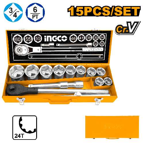 [HKTS034151] SOCKET 3/4" SET 15PCS