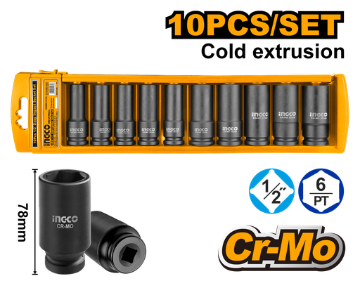 [HKISSD12102L] SOCKET DE IMPACTO 1/2" 78MM SET 10 PCS